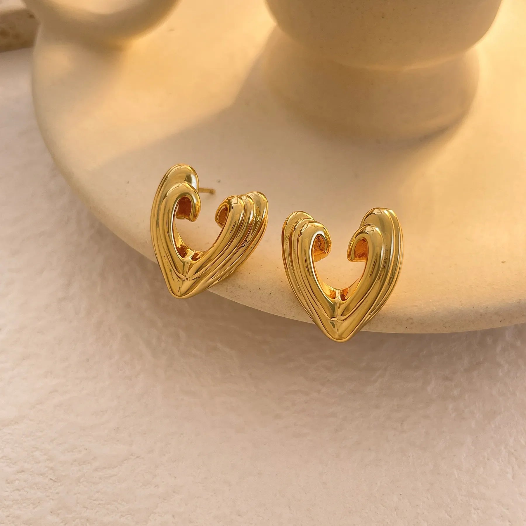 Sculpted Heart Stud Earrings