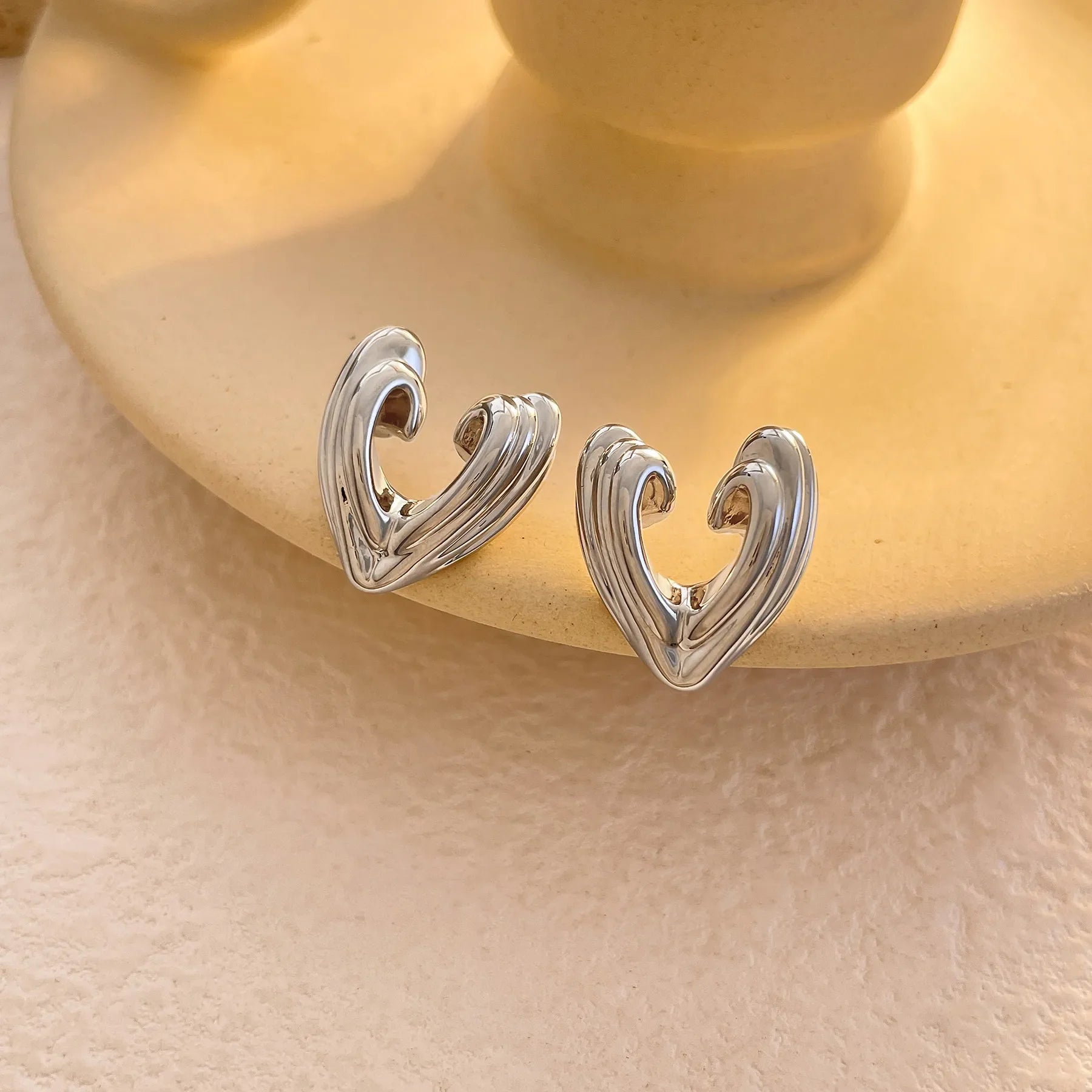 Sculpted Heart Stud Earrings