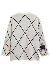 Cheer Christmas Gingerbread Buttoned Knit Cardigan In White