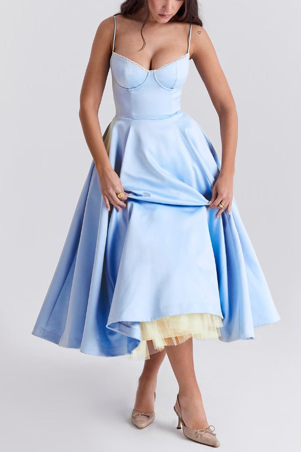 Suspender V-Neck Sleeveless Tutu Maxi Dress