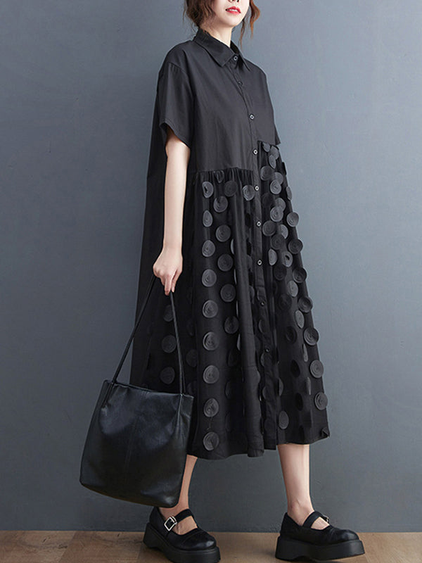 Original Casual Loose Polka-Dot Split-Joint Midi Shirt Dress