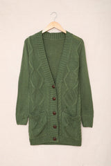 Green Front Pocket and Buttons Closure Cardigan