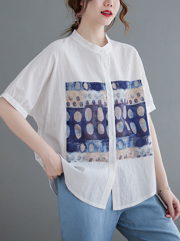 Artistic Retro Loose Applique Printed Blouse