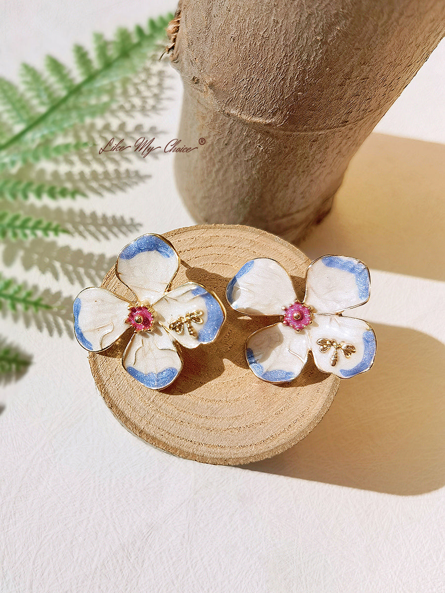 S925 Silver Violet Flower Bee Earrings