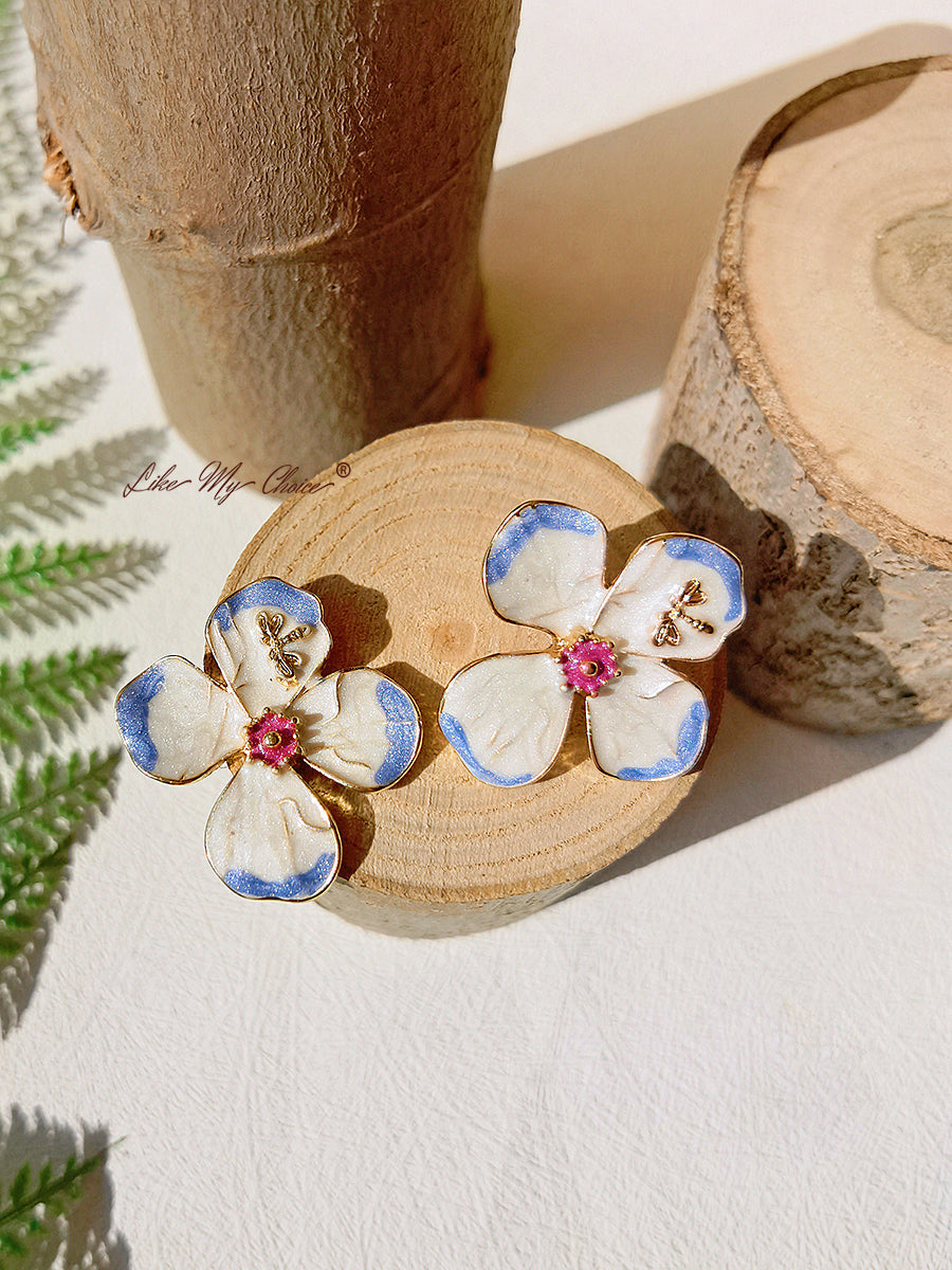 S925 Silver Violet Flower Bee Earrings