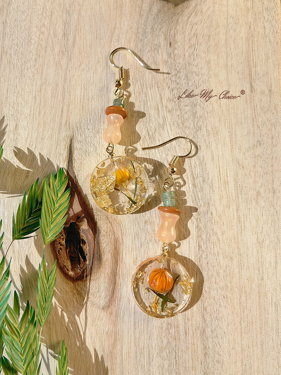 Epoxy Dried Flower Gold Foil Earrings