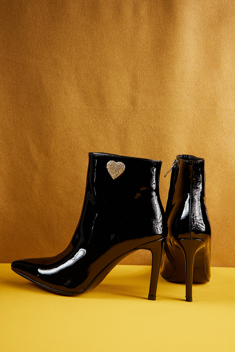 Jady Rose | My Valentine Stiletto Leather Ankle Boots - Black