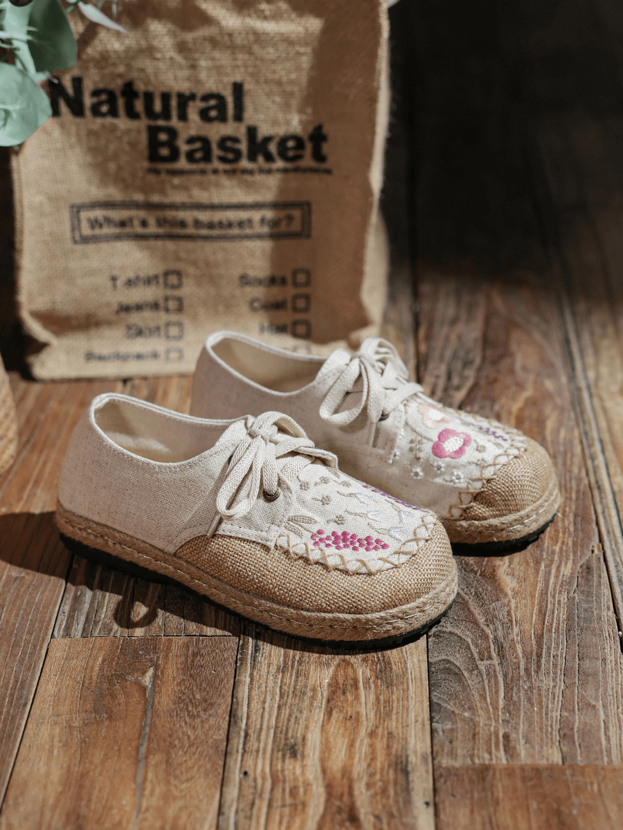 CACTUS ROSE | GARDEN EMBROIDERED LINEN ESPADRILLE SNEAKER - BEIGE