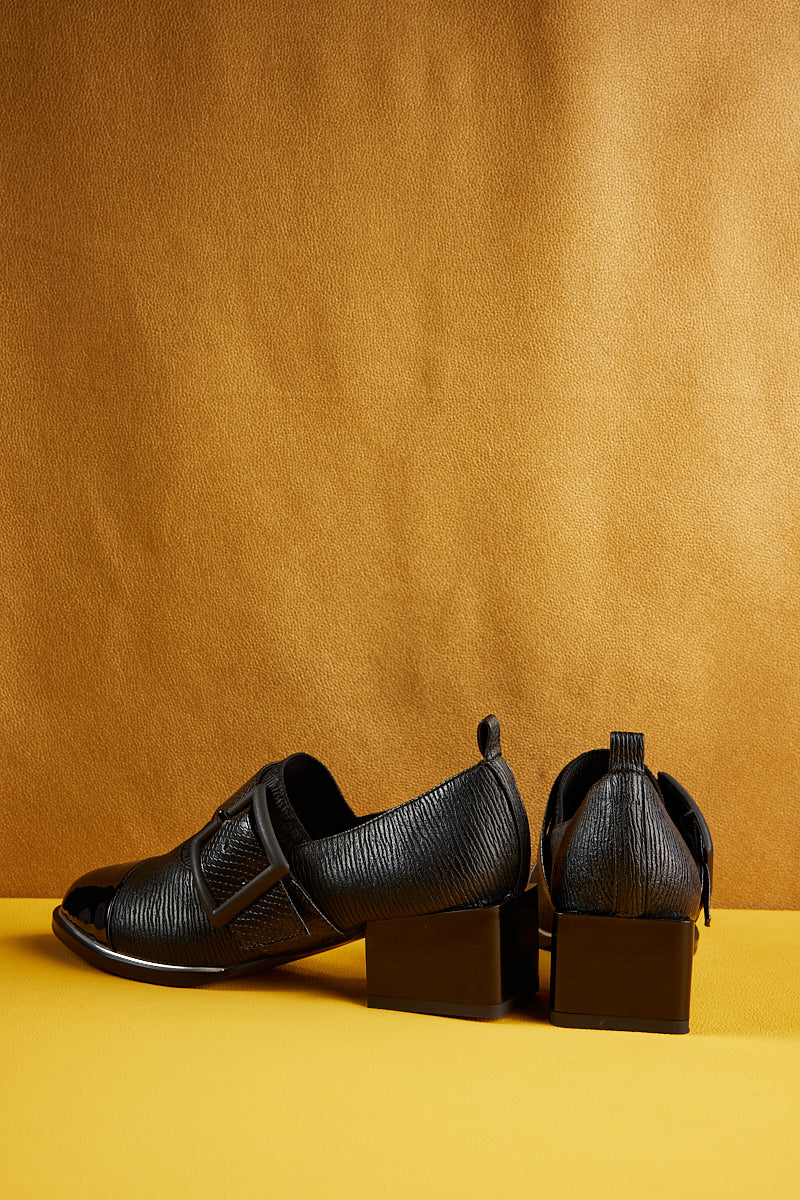 Jady Rose | Alora Leather Block Heel Loafer - Black