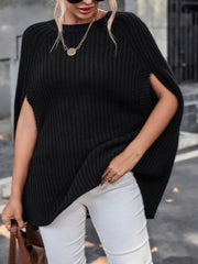 Round Neck Split Sleeves Cape Feel Casual Sweater For Women