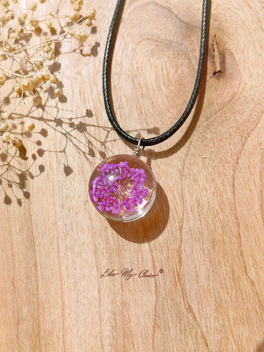 Baby Breath Stained Glass Botanical  Necklace