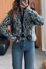 Wool and Alpaca Blend Animal Print Cardigan