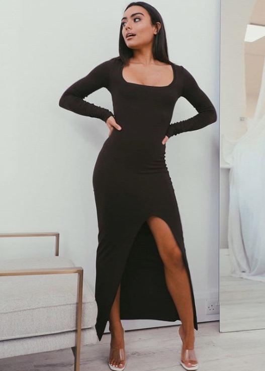 Sleek Long-Sleeve Slit Bodycon Dress