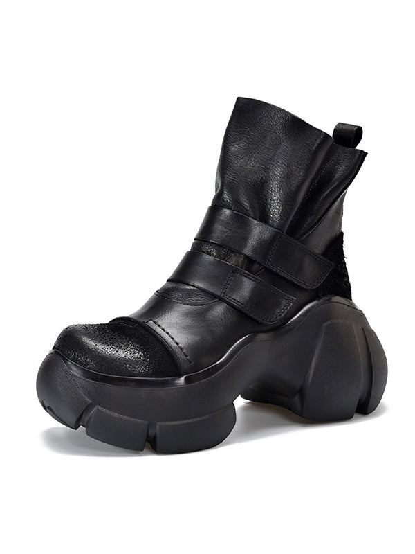 Platform Hook&Loop Round-Toe Boots