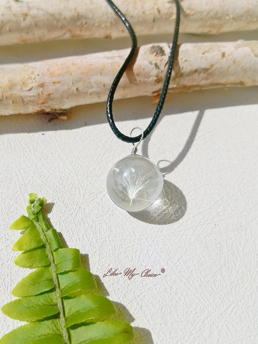 Dandelion Crystal Ball Pendant Necklace