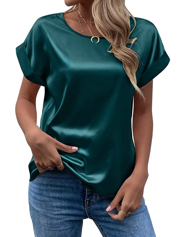 Loose Short Sleeves Solid Color Round-Neck T-Shirts Tops