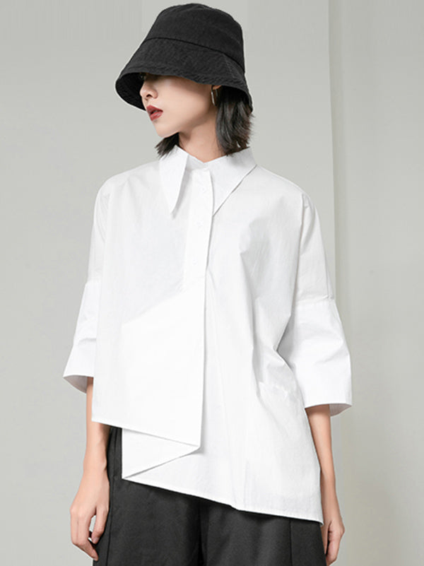 Original Solid Irregularity Lapel Blouse