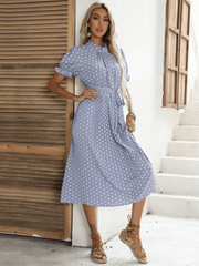 Evergreen Polka Dot Midi Dress - Blue