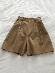 Loose Wide Leg Elasticity Pleated Solid Color Shorts