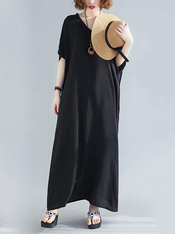 9 Colors Loose Solid Color V-Neck Maxi Dress