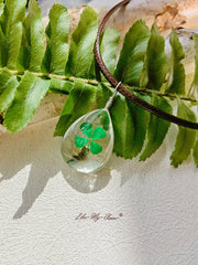 Preserved Flower Necklace Double Sided Dandelion Clover Pendant