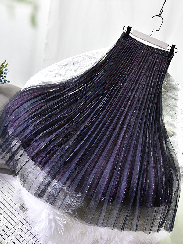 Urban A-Line Elastic Waist Mesh Pleated Skirts