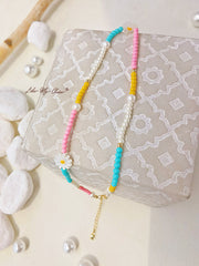 Handmade Colorful Beaded Real Pearl Necklace for Summer