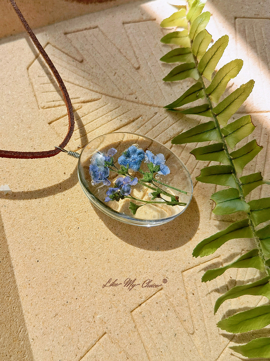 Dried Flower Necklace Forget-me-not Preserved Flower Pendant