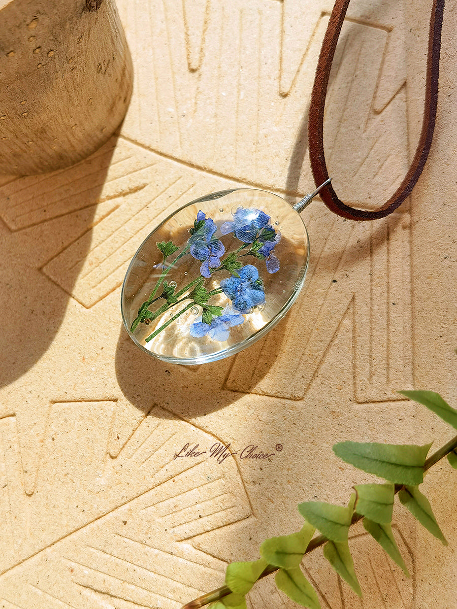 Dried Flower Necklace Forget-me-not Preserved Flower Pendant