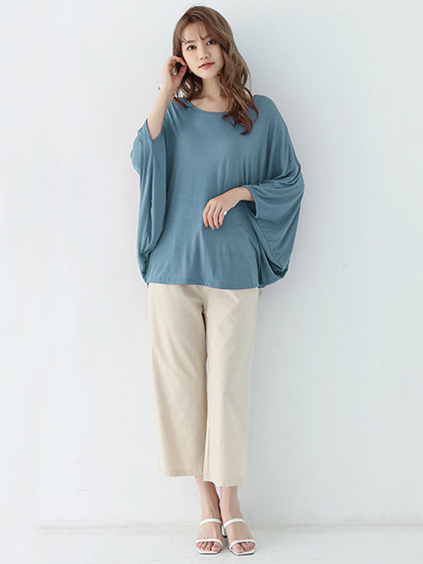 Vintage Loose Round-Neck Batwing Sleeves Shirts