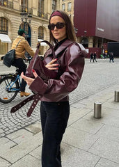 Oversized Lapel Faux Leather Jacket