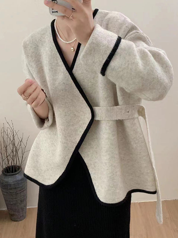 Long Sleeves Loose Split-Joint V-Neck Cardigan Tops