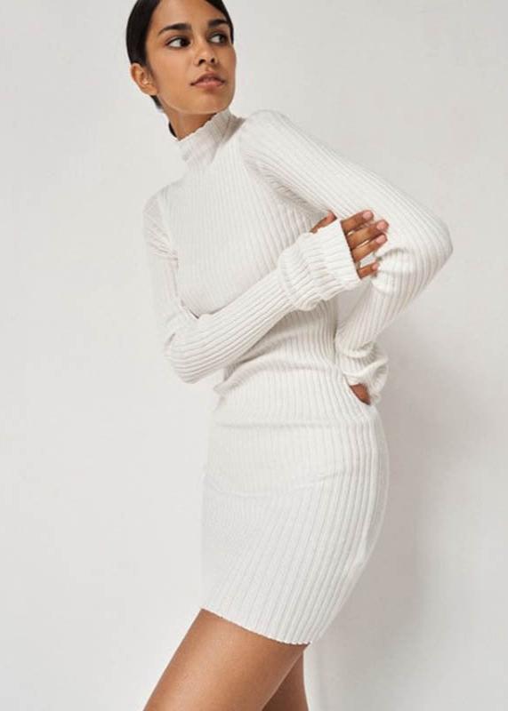 Ribbed Knit High-Neck Mini Dress