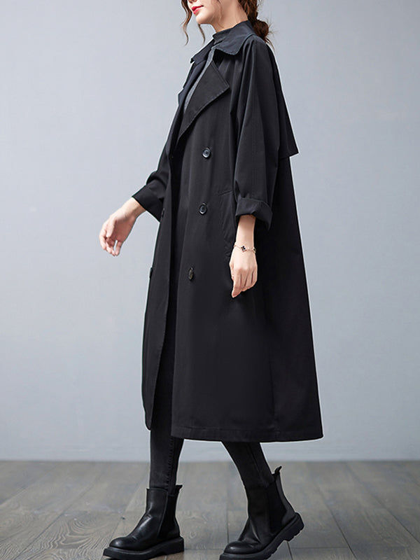 Loose Buttoned Notched Collar Trench Coat