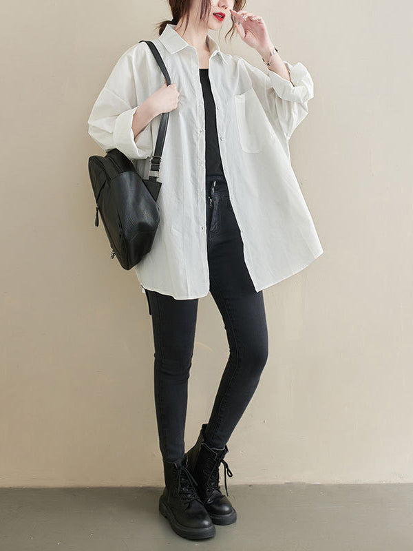 White&Black Simple Casual Loose Blouse