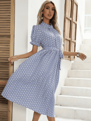 Evergreen Polka Dot Midi Dress - Blue