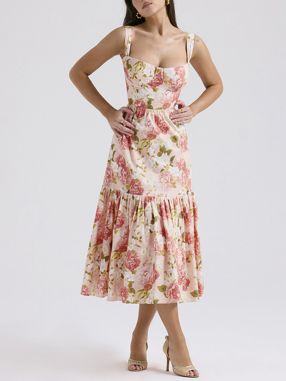 Sweet Spicy Style Floral Backless Midi Dresses