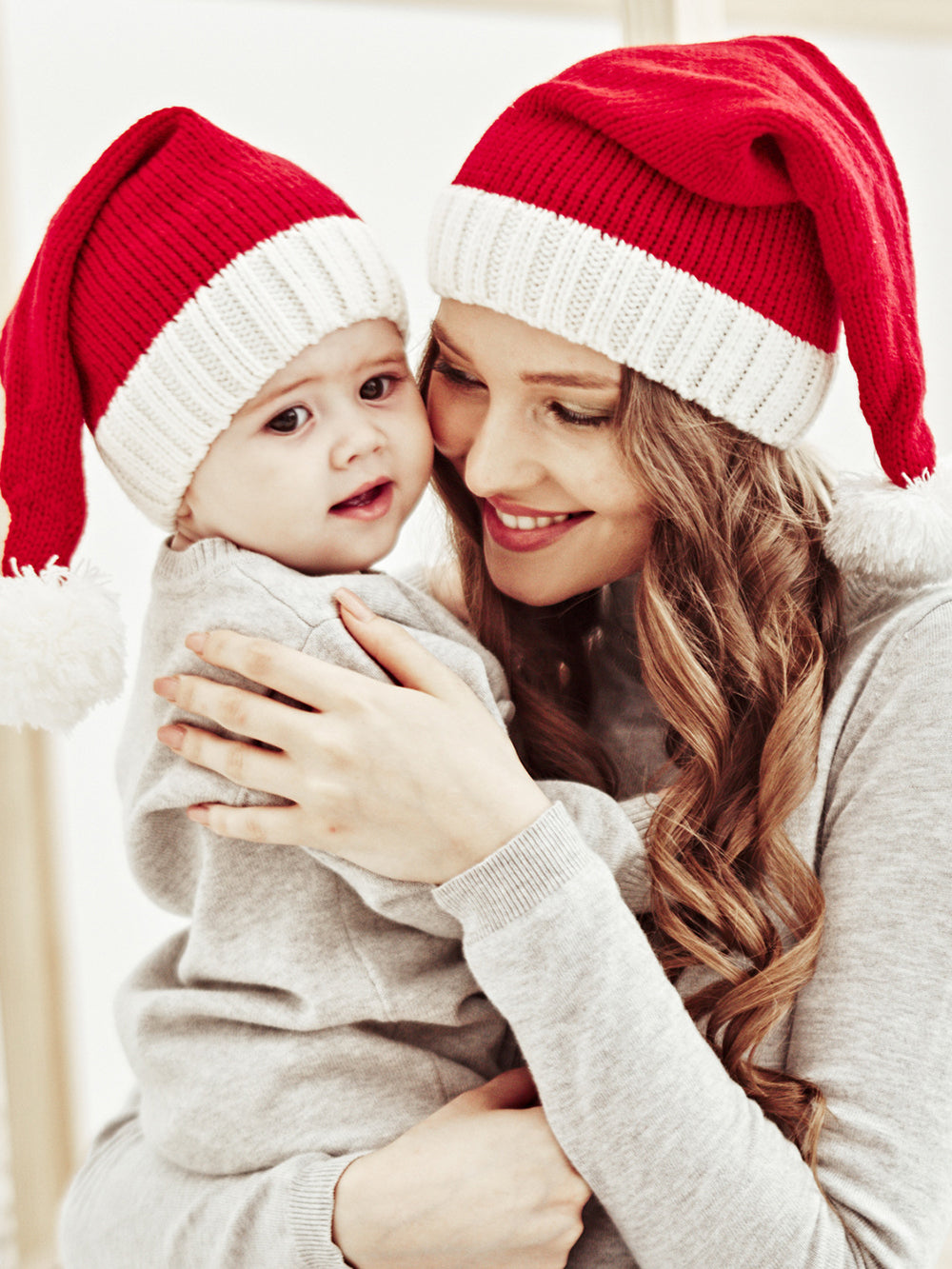 Christmas Fur Ball Mom And Baby Knitted Hat