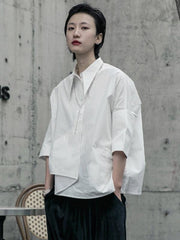 Creamy White Cropped Three-Quarter Sleeve Shirt