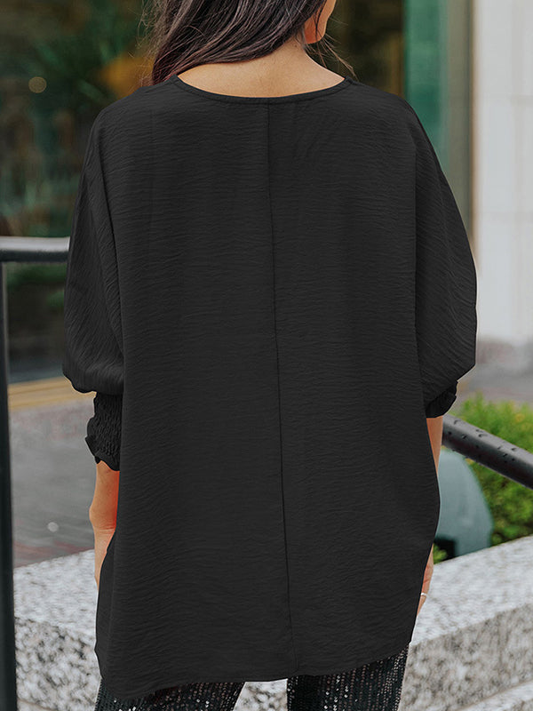 Half Sleeves Loose Elasticity Solid Color Split-Joint Round-Neck T-Shirts Tops