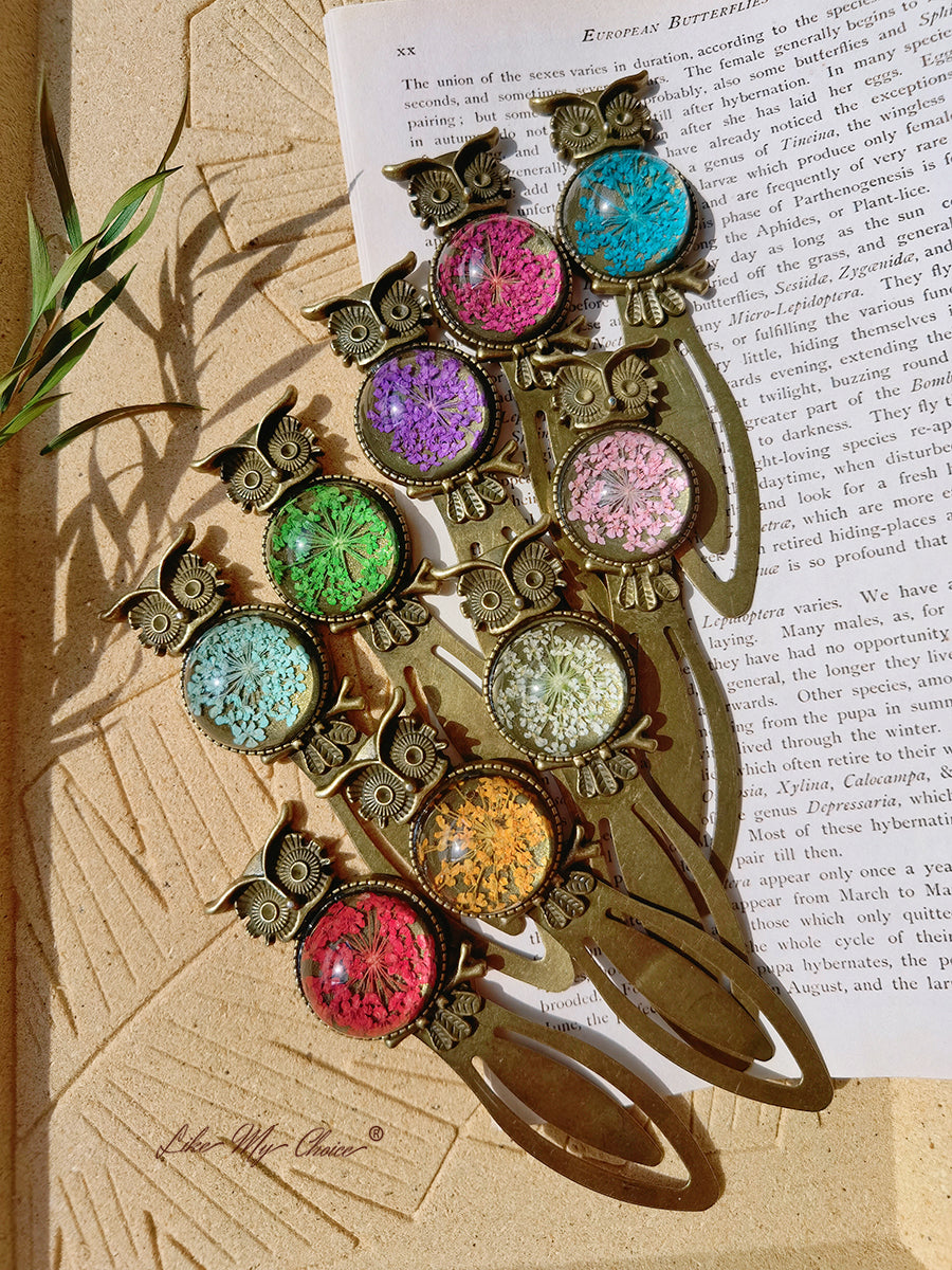 Queen Anne Lace Floral Owl Bronze Bookmark