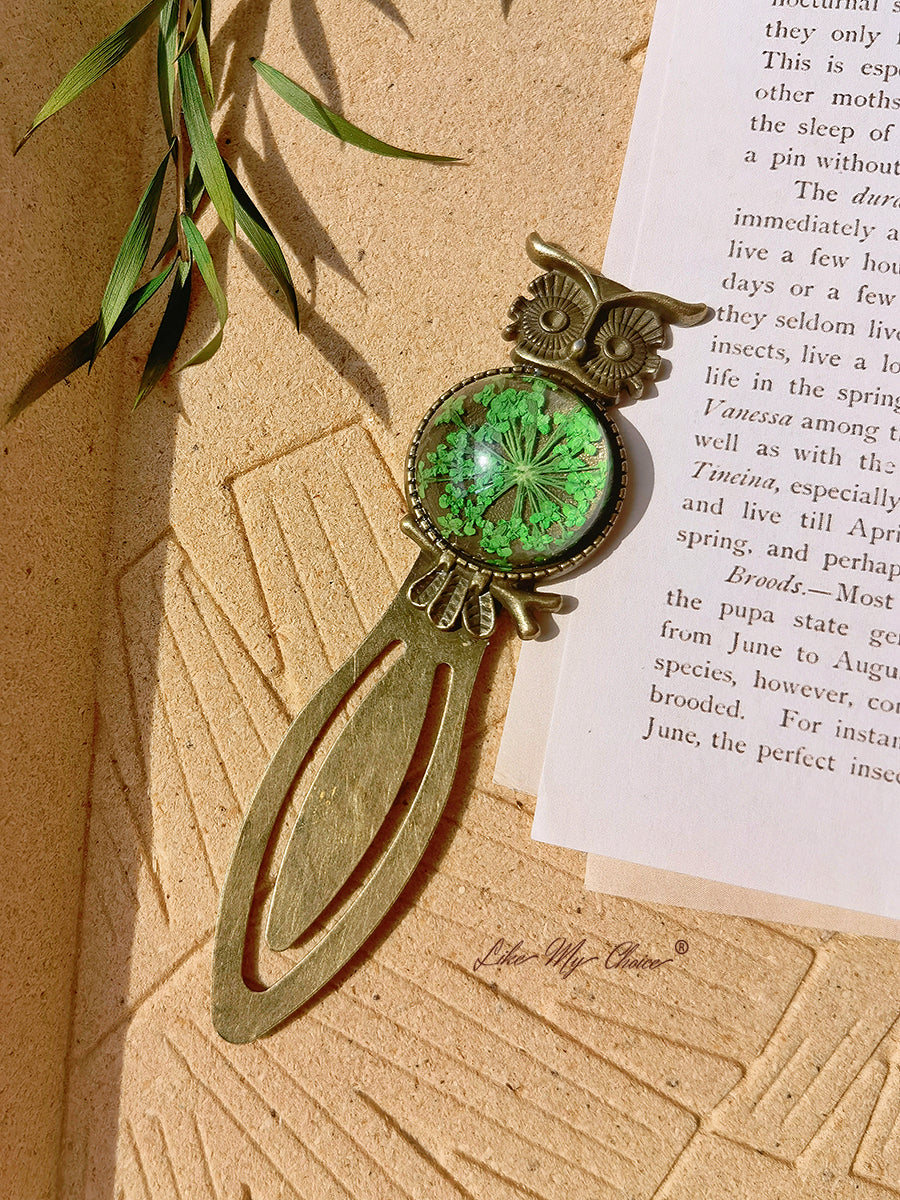 Queen Anne Lace Floral Owl Bronze Bookmark