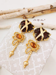 Pomegranate Design Earrings Knotted Crystal Ear Clips