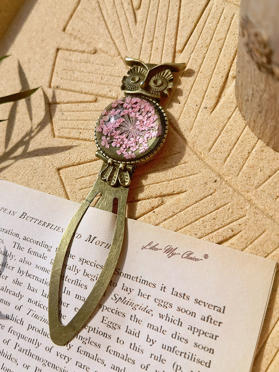 Queen Anne Lace Floral Owl Bronze Bookmark