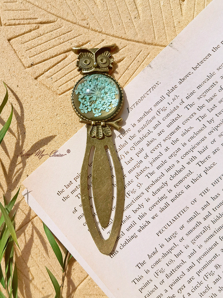 Queen Anne Lace Floral Owl Bronze Bookmark