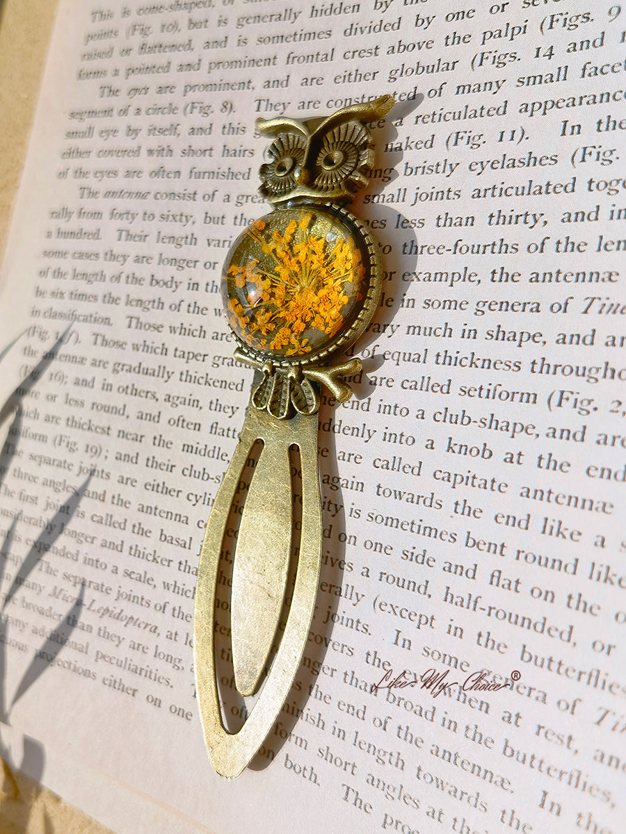 Queen Anne Lace Floral Owl Bronze Bookmark