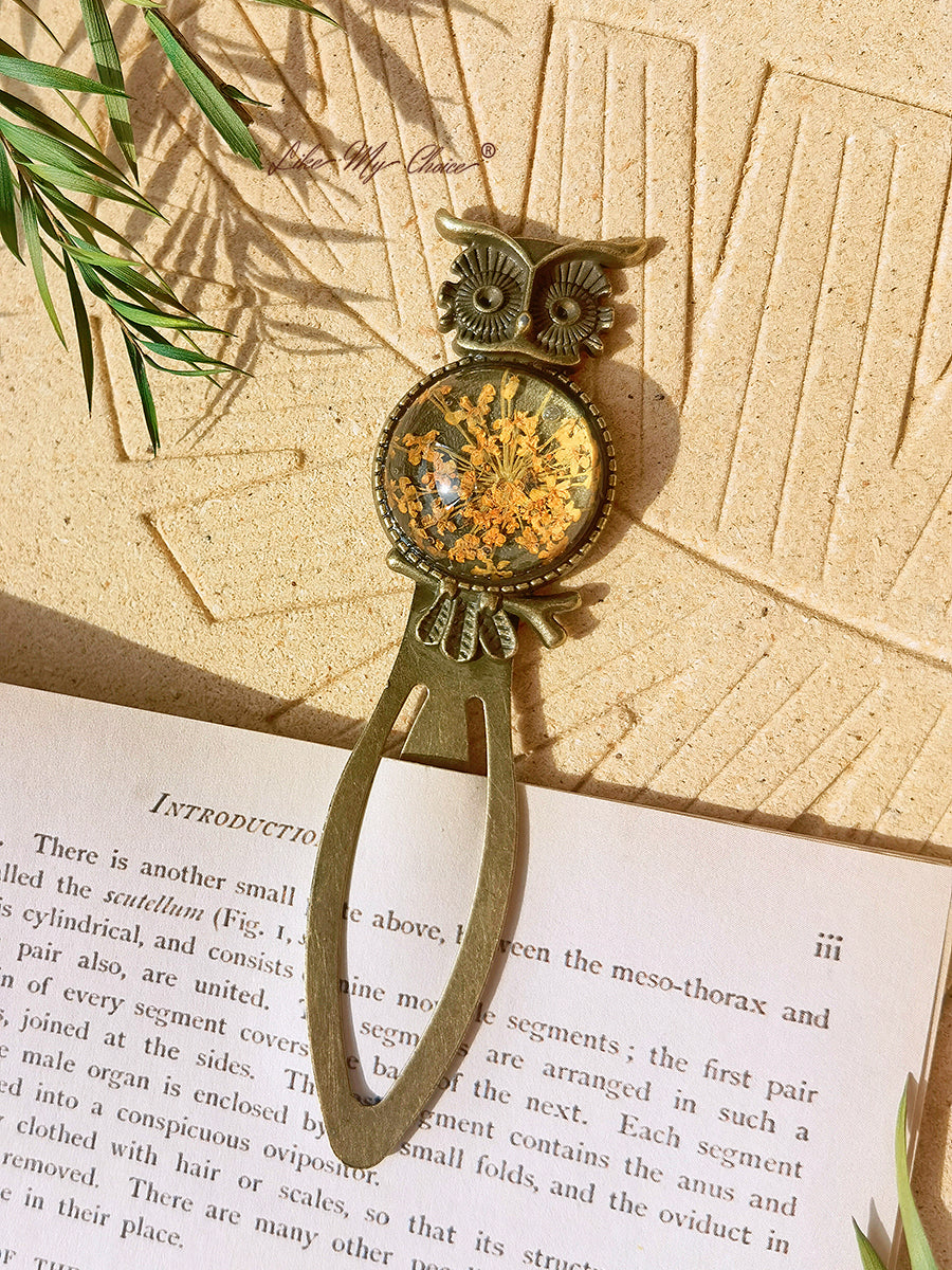 Queen Anne Lace Floral Owl Bronze Bookmark