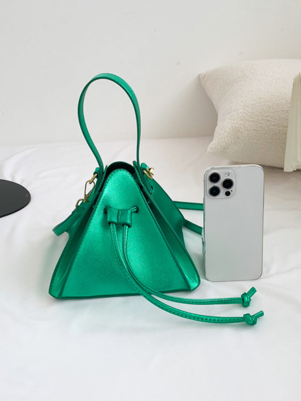 Triangle Drawstring Solid Color Split-Joint Handbags