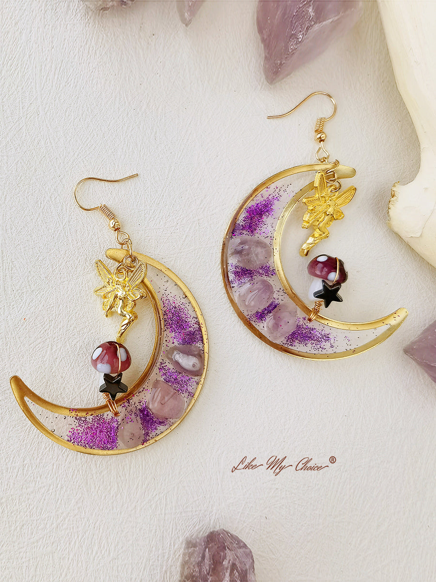 Purple Mushroom Fairy Woodland Earrings