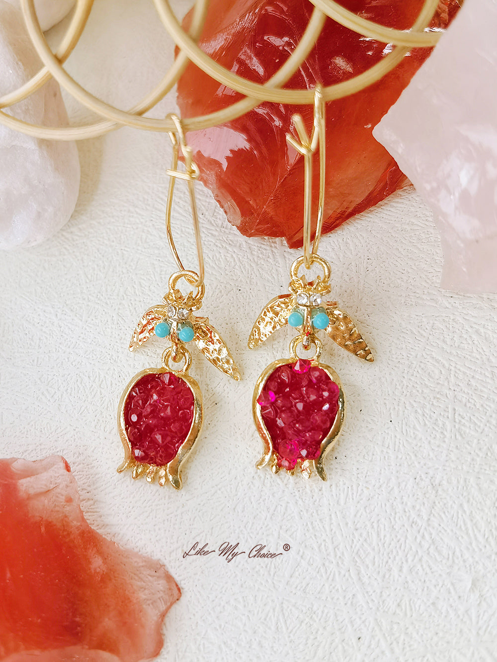 Pomegranate Design Turkish Gold Earrings